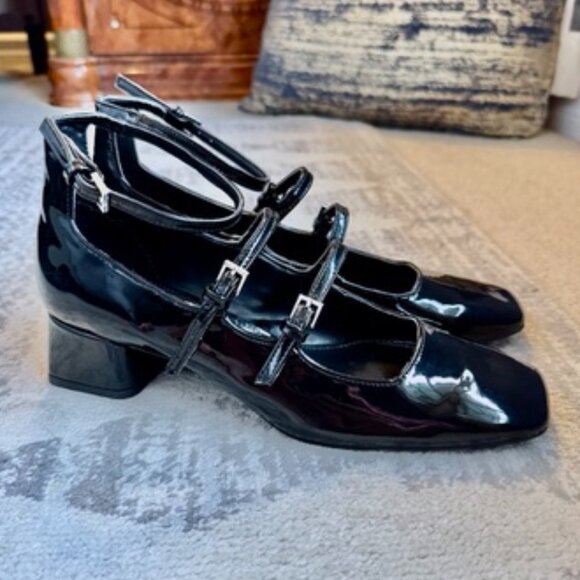 Zara Black Patent Double Strap Low Block Heel Mary Janes - Picture 4 of 15